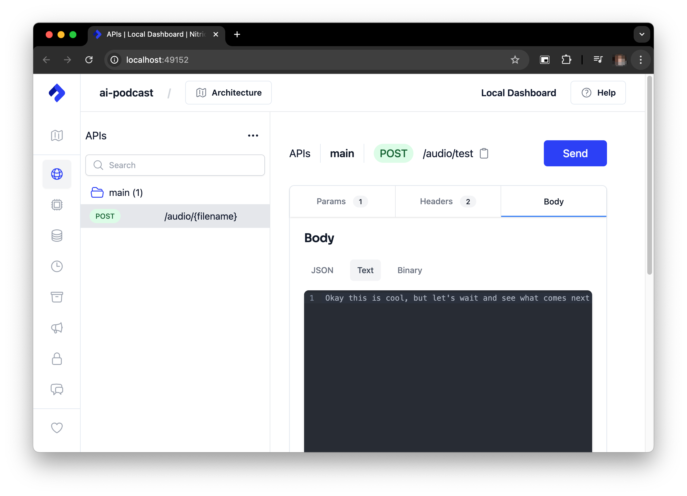 screen shot of the local development dashboard